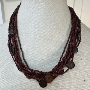 Boho brown seed bead and wooden bead disc necklace